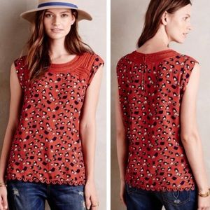 Anthropologie Meadow Rue Sanna Bird Print Blouse in Rust